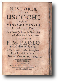 Copertina del libro "Historia degli Uscochi" di Minuccio Minucci e Paolo Sarpi